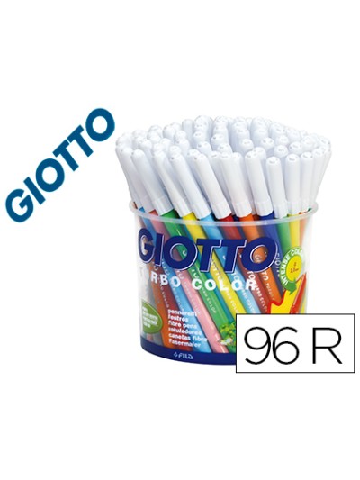 Rotulador giotto turbo color bote de 96 unidades 12 colorespor 8 unidades de cada color lavables con punta bloqueada