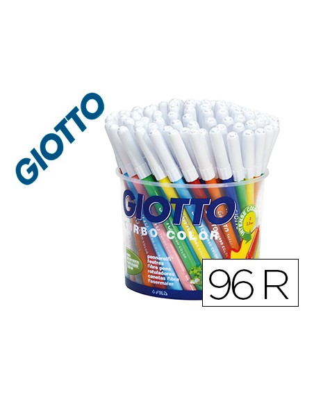 Rotulador giotto turbo color bote de 96 unidades 12 colorespor 8 unidades de cada color lavables con punta bloqueada