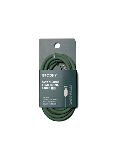 Cable groovy usb 2.0 tipo c a tipo c longitud 1 mt silicona color verde salvia