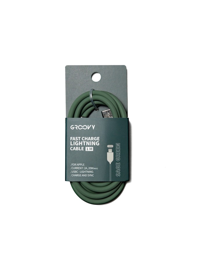 Cable groovy usb 2.0 tipo c a tipo c longitud 1 mt silicona color verde salvia Cable groovy usb 2.0 tipo c a tipo c longitud 1 mt silicona color verde salvia