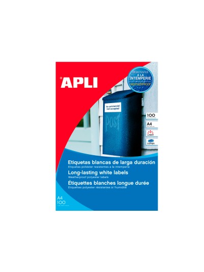 Etiquetas adhesivas apli 12121 tamaño 210x297 mm poliester resistente a la interperie impresion laser