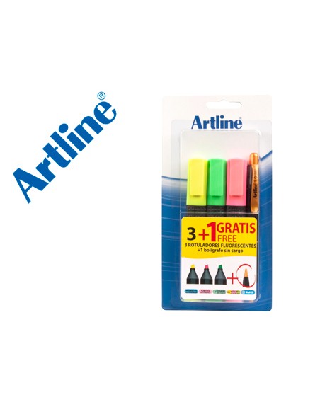 Rotulador artline fluorescente ek-660 blister de 3 unidades + 1 boligrafo serie 7000 sin cargo