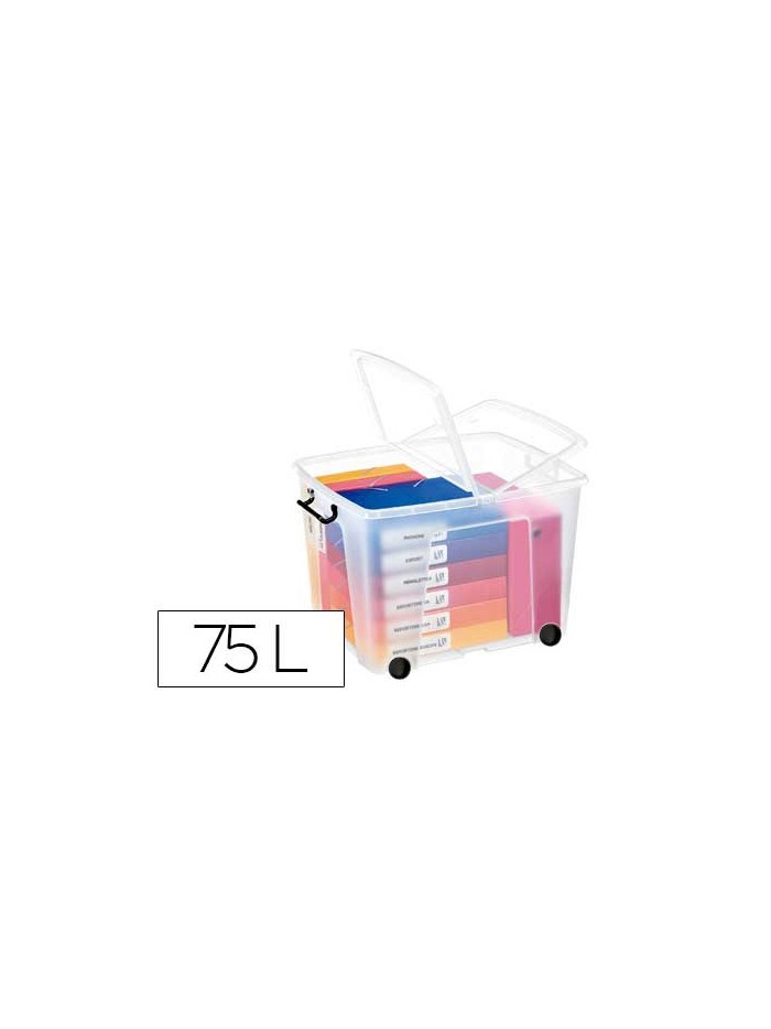 Contenedor plastico cep 75 litros 485x600x415 mm transparente con tapa cierre hermetico y 4 ruedas Contenedor plastico cep 75 litros 485x600x415 mm transparente con tapa cierre hermetico y 4 ruedas