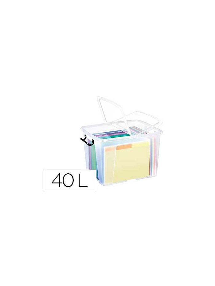 Contenedor plastico cep 40 litros 397x498x329 mm transparente con tapa y cierre hermetico Contenedor plastico cep 40 litros 397x498x329 mm transparente con tapa y cierre hermetico