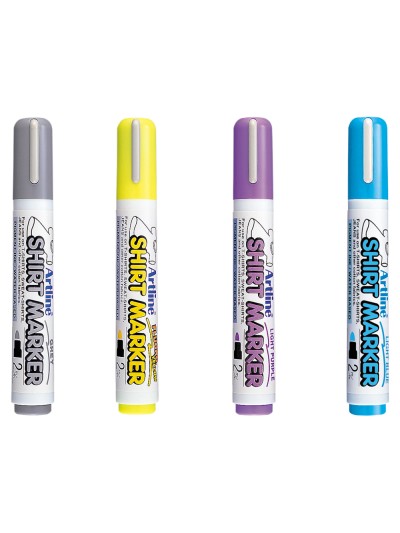 Rotulador artline camiseta ekt-2 amarillo gris celeste y violeta punta redonda 2 mm usoen camiseta caja de 4 unidades