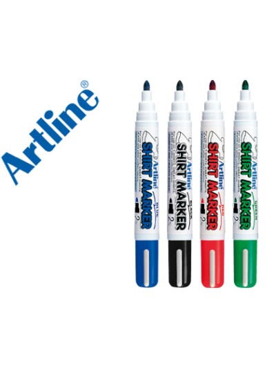 Rotulador artline camiseta ekt-2 negro rojo azul y verde punta redonda 2 mm para uso en camiseta caja de 4 unidades