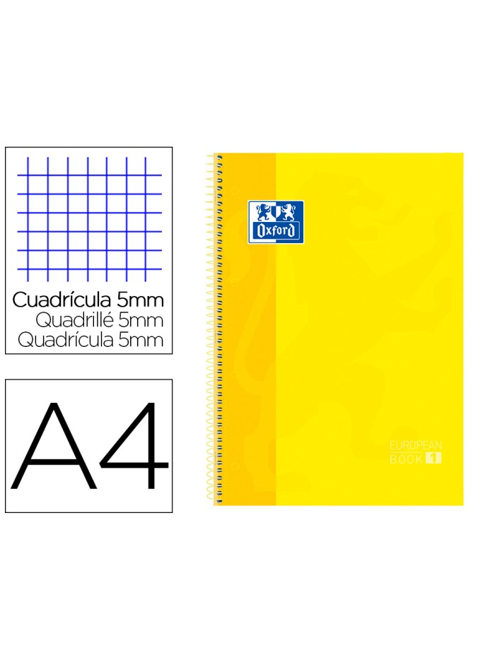 Bloc espiral oxford tapa extradura microperforado din a4 80 hojas cuadros 5mm color amarillo Bloc espiral oxford tapa extradura microperforado din a4 80 hojas cuadros 5mm color amarillo