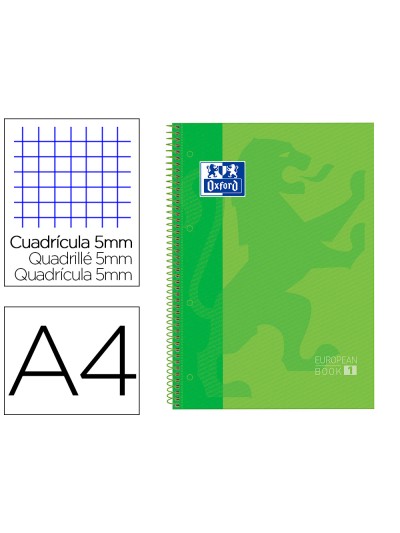 Bloc espiral oxford tapa extradura microperforado din a4 80 hojas cuadros 5mm color verde