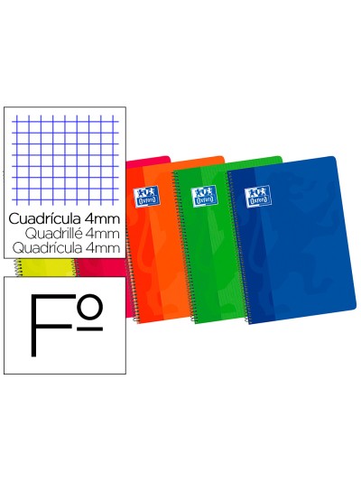 Bloc espiral oxford cartoncillo folio 80 hojas cuadros 4 mm