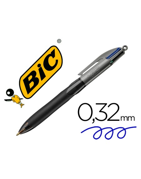 Boligrafo bic cuatro colores con grip colore negro punta 1,3 mm
