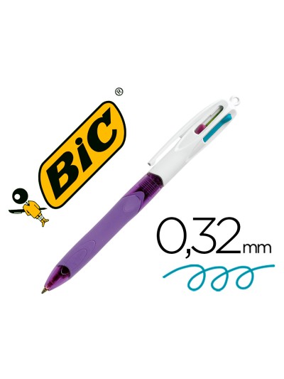 Boligrafo bic cuatro colores con grip colores pastel punta 1 mm