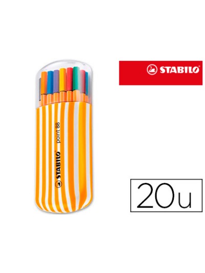 Rotulador stabilo punta de fibra point 88 zebrui estuche de 20 unidades colores surtidos