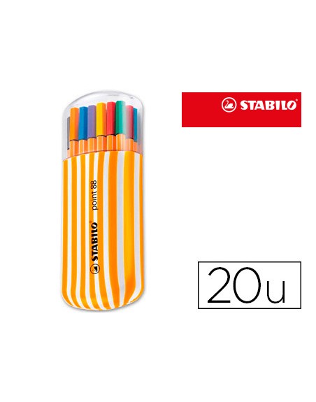 Rotulador stabilo punta de fibra point 88 zebrui estuche de 20 unidades colores surtidos