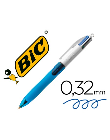 Boligrafo bic cuatro colores con grip de caucho ergonomico punta media 1 mm
