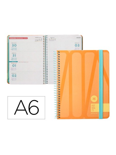 Agenda espiral antartik bold a6 2025 semana vista color melocoton papel 80 gr