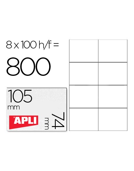 Etiqueta adhesiva apli 1279 tamaño 105x74 mm para fotocopiadora laser ink-jet caja con 100 hojas din a4