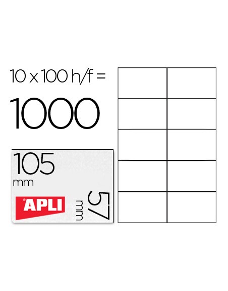 Etiqueta adhesiva apli 1278 tamaño 105x57 mm para fotocopiadora laser ink-jet caja con 100 hojas din a4