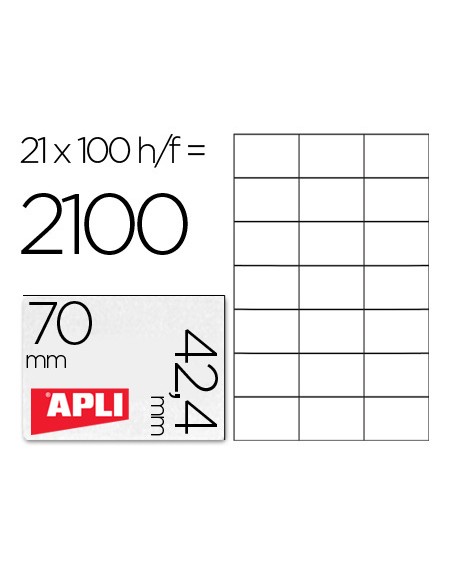 Etiqueta adhesiva apli 1276 tamaño 70x42,4 mm para fotocopiadora laser ink-jet caja con 100 hojas din a4