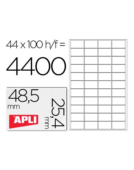 Etiqueta adhesiva apli 1285 tamaño 48,5x25,4 mm para fotocopiadora laser ink-jet caja con 100 hojas din a4