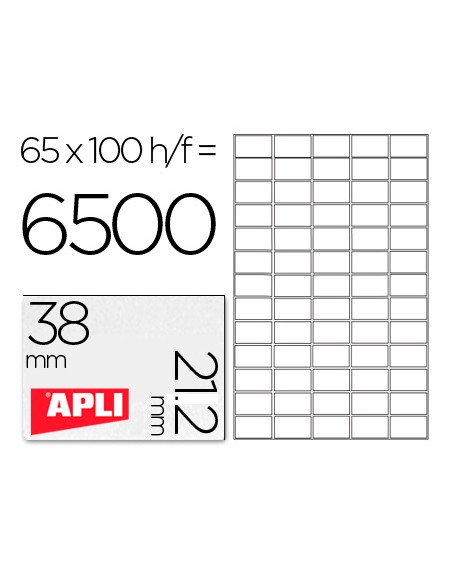Etiqueta adhesiva apli 1283 tamaño 38x21.2mm para fotocopiadora laser ink-jet caja con 100 hojas din a4
