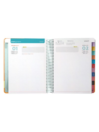 Agenda espiral antartik bold a5+ 2025 dia pagina colores azul y melocoton surtidos papel 80 gr