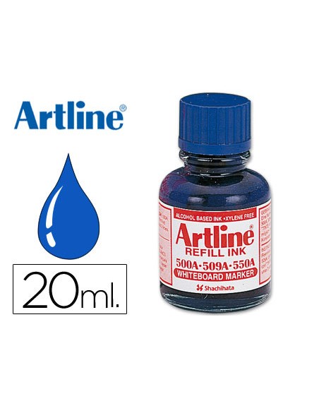 Tinta artline azul para rotulador pizarra blanca 500a bote 20 ml