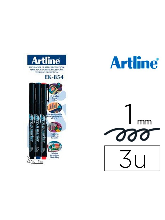 Rotulador artline retroproyeccion punta fibra permanente ek-854 1 mm -blister de 3 (1-ne 1-az 1-ro) Rotulador artline retroproyeccion punta fibra permanente ek-854 1 mm -blister de 3 (1-ne 1-az 1-ro)