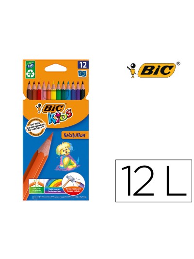 Lapices de colores bic kid evolution estuche de 12 colores surtidos mina ultra resistente