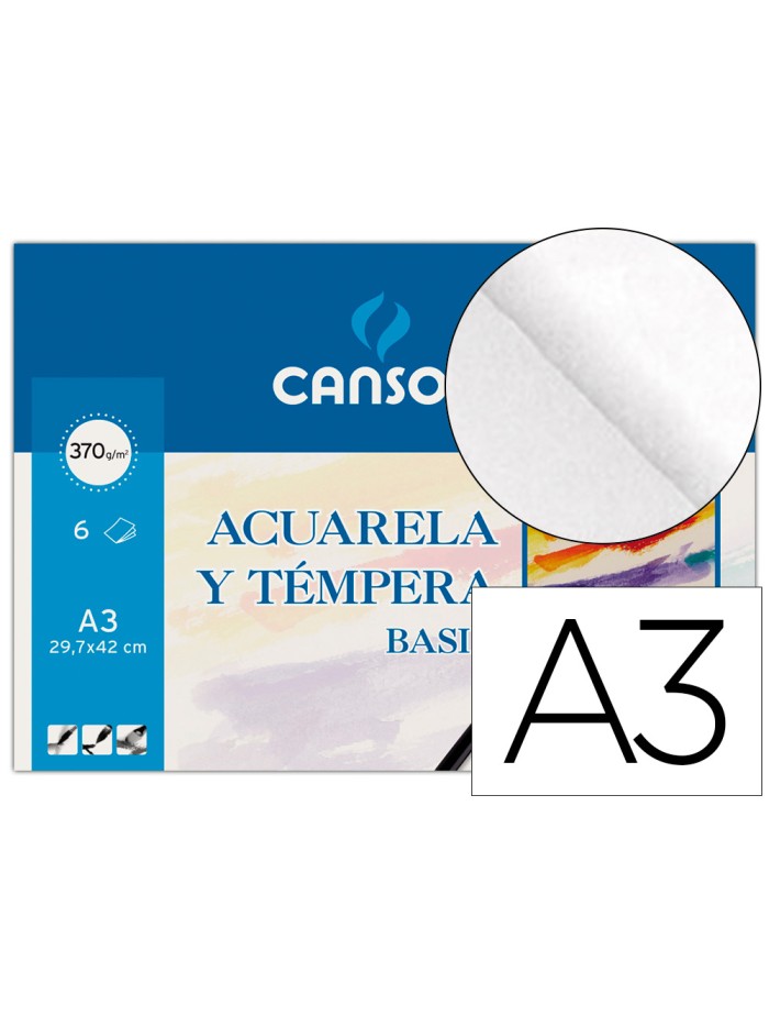 Papel acuarela basik canson din a3 370 gr pack de 6 hojas Papel acuarela basik canson din a3 370 gr pack de 6 hojas