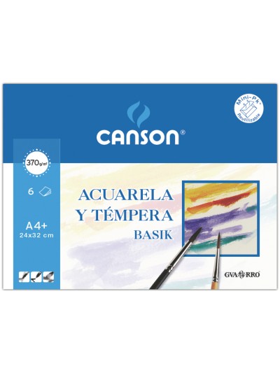 Papel acuarela basik canson din a4+ 370 gr pack de 6 hojas