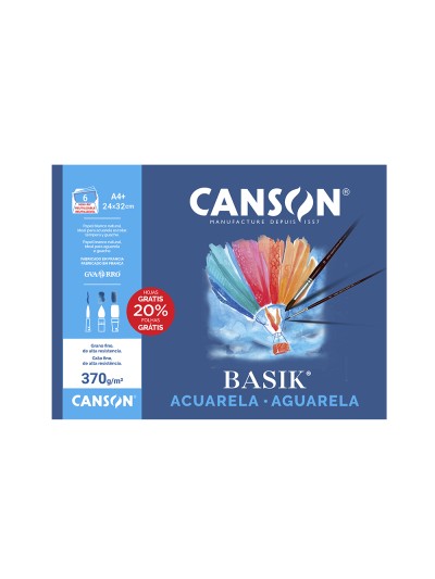 Papel acuarela basik canson din a4+ 370 gr pack de 6 hojas