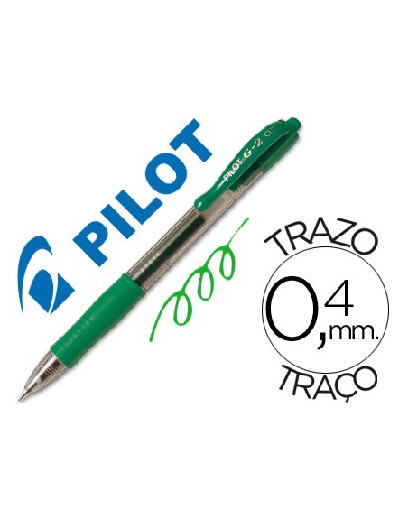Boligrafo pilot g-2 verde tinta gel retractil sujecion de caucho