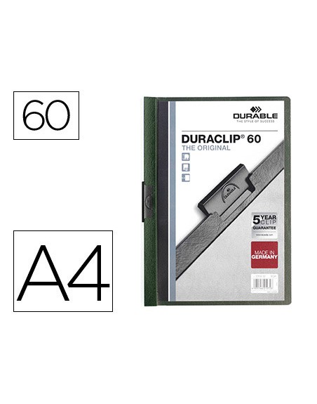 Carpeta duraclip dossier pinza lateral verde oscuro capacidad 60 hojas