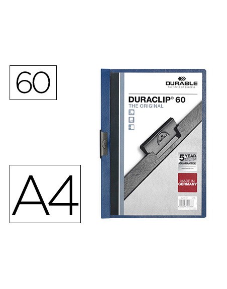 Carpeta duraclip dossier pinza lateral azul oscuro capacidad 60 hojas