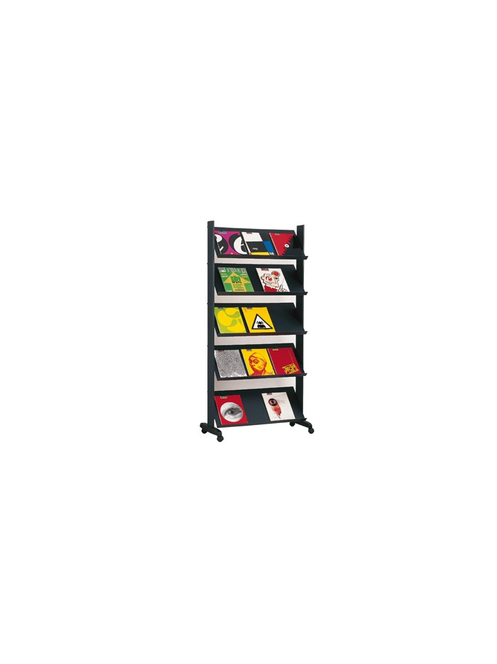 Expositor paperflow de suelo movil metalico con 5 repisas negro 140x1700x395 mm Expositor paperflow de suelo movil metalico con 5 repisas negro 140x1700x395 mm