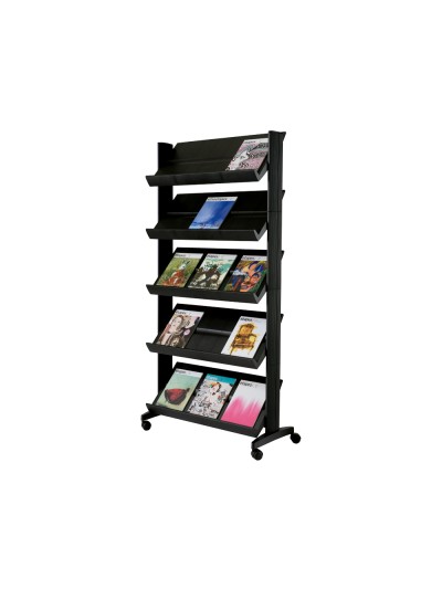 Expositor paperflow de suelo movil metalico con 5 repisas negro 140x1700x395 mm
