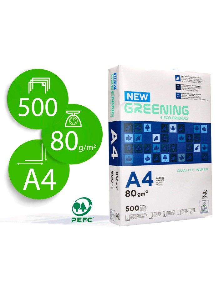Papel fotocopiadora greening din a4 80 gramos paquete de 500 hojas Papel fotocopiadora greening din a4 80 gramos paquete de 500 hojas