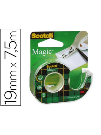 Cinta adhesiva scotch magic invisible 7,5 mt x 19 mm en portarrollo
