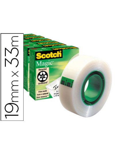 Cinta adhesiva scotch magic invisible 33 mt x 19 mm pack de 6 unidades
