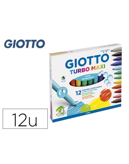 Rotulador giotto turbo maxi caja de 12 colores lavables con punta bloqueada