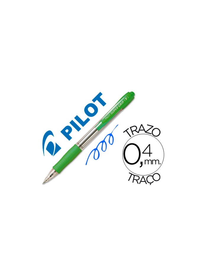 Boligrafo pilot super grip verde claro retractil sujecion de caucho tinta base de aceite Boligrafo pilot super grip verde claro retractil sujecion de caucho tinta base de aceite