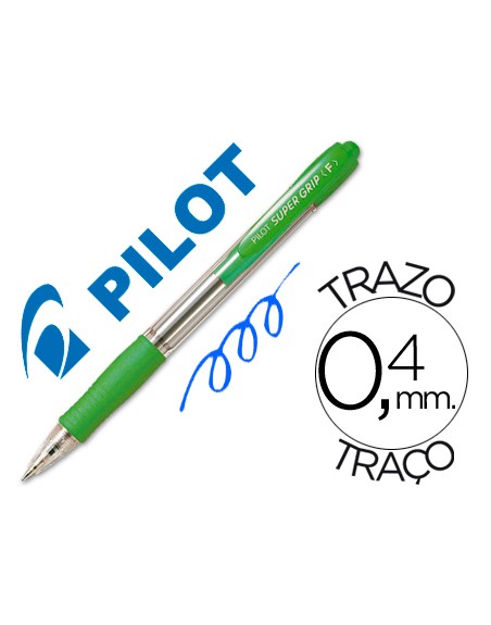 Boligrafo pilot super grip verde claro retractil sujecion de caucho tinta base de aceite