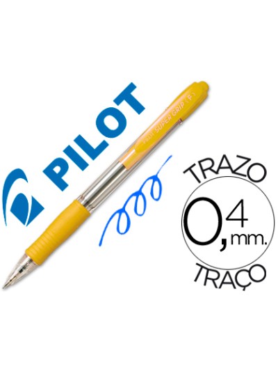 Boligrafo pilot super grip amarillo retractil sujecion de caucho tinta base de aceite