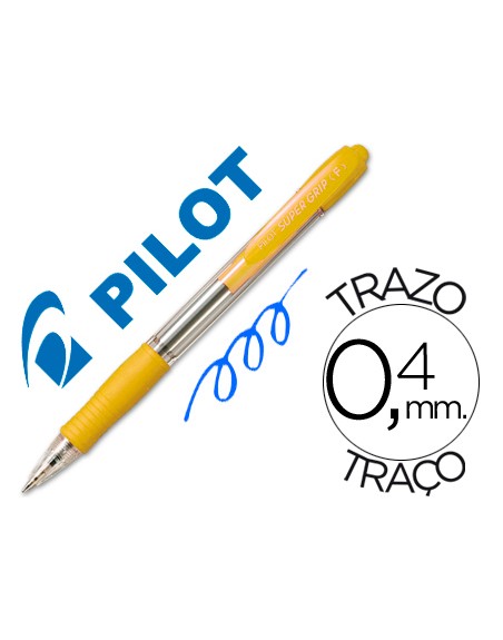 Boligrafo pilot super grip amarillo retractil sujecion de caucho tinta base de aceite