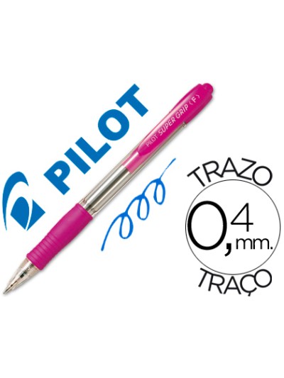 Boligrafo pilot super grip rosa retractil sujecion de caucho tinta base de aceite
