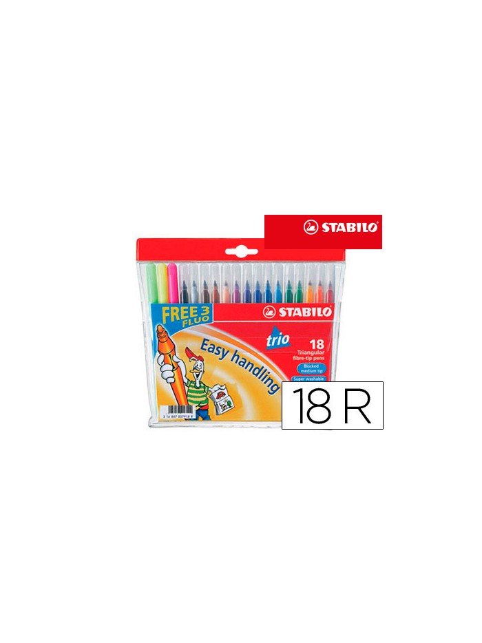 Rotulador escolar stabilo trio a-z bolsa de 18 unidades colores surtidos Rotulador escolar stabilo trio a-z bolsa de 18 unidades colores surtidos