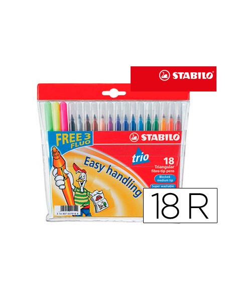 Rotulador escolar stabilo trio a-z bolsa de 18 unidades colores surtidos