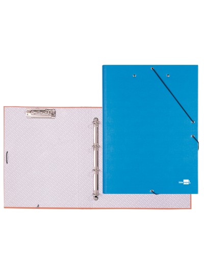 Carpeta de 4 anillas 25mm redondas liderpapel folio carton forrado paper coat celeste con miniclip y solapas