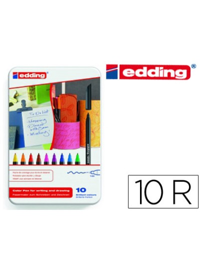 Rotulador edding punta fibra 1200 caja metalica 10 unidades colores surtidos punta redonda 0,5 mm