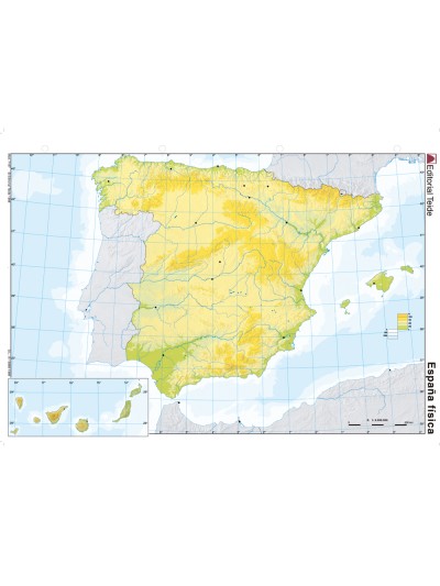Mapa mudo color din a4 españa fisico
